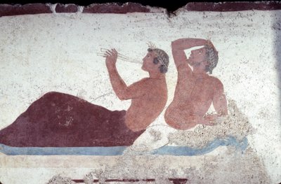 Greek painting from the Tomb of the Diver, Paestum, 480 BC Banqueters. Symposium scene, Italy by Unknown
